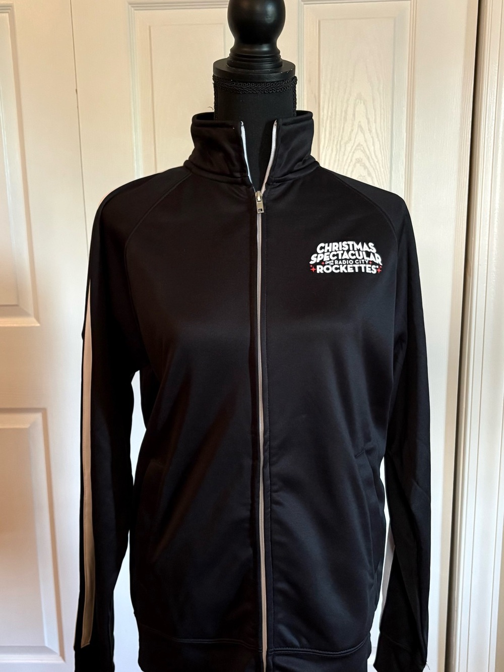 Black Zip-Front Track Jacket with Chest Logo - Women's